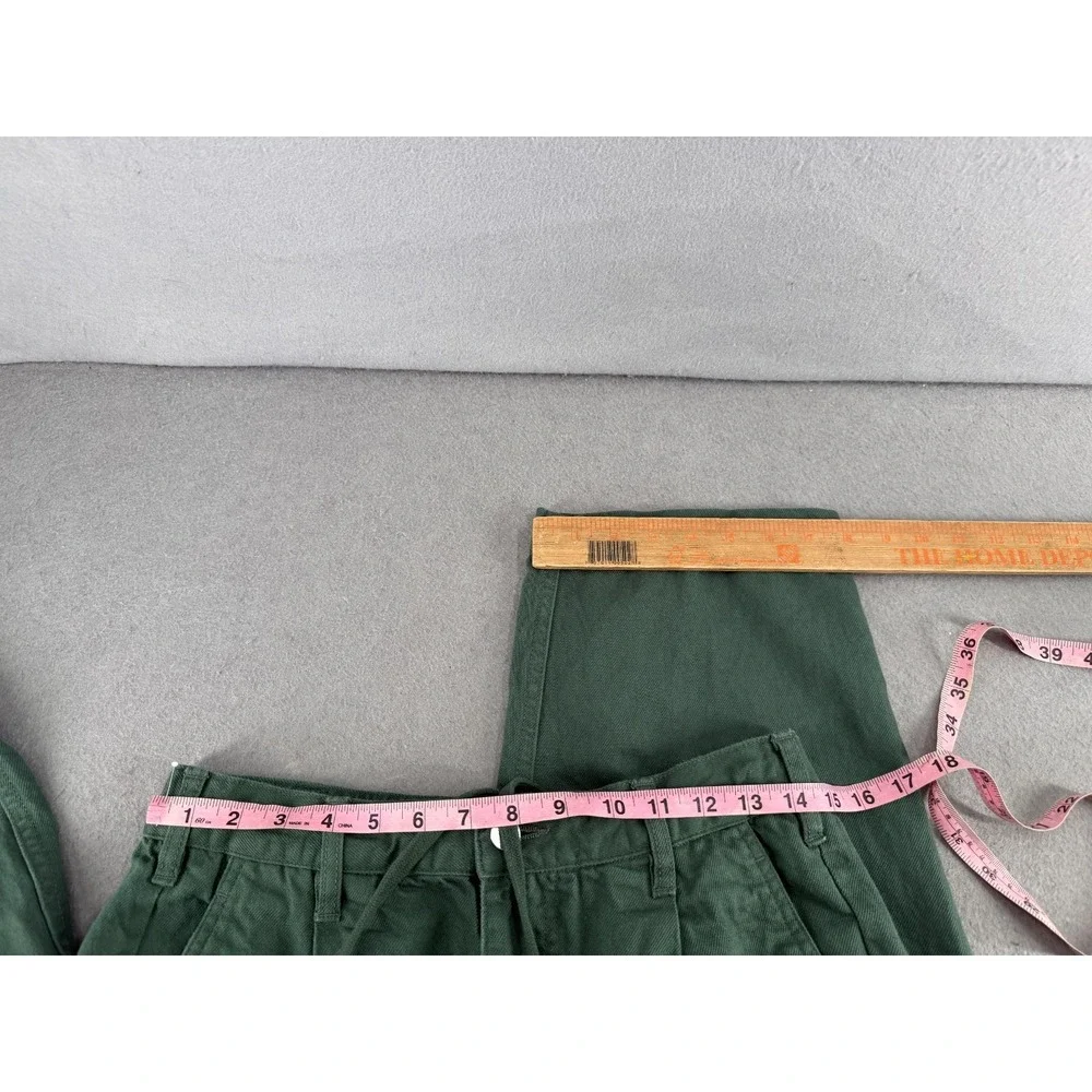 Muji Pants Womens M Green Kapok Pleated High-Waist Trousers Tapered Minimalist - Picture 9 of 13